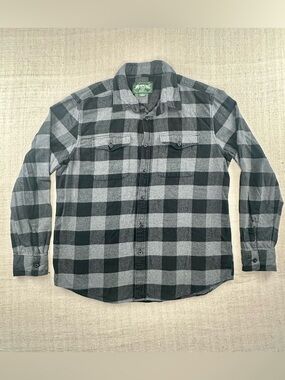 Vintage American Eagle Mens L Buffalo Plaid Flannel Shirt Black Gray 100% Cotton